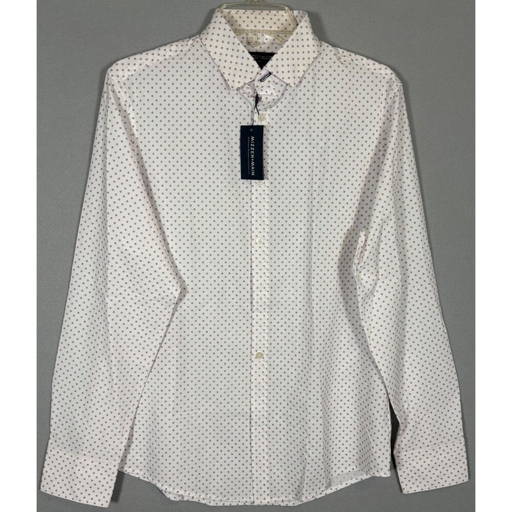 NWT Mizzen Main Leeward Shirt Mens S White Geometric Trim Fit Performance